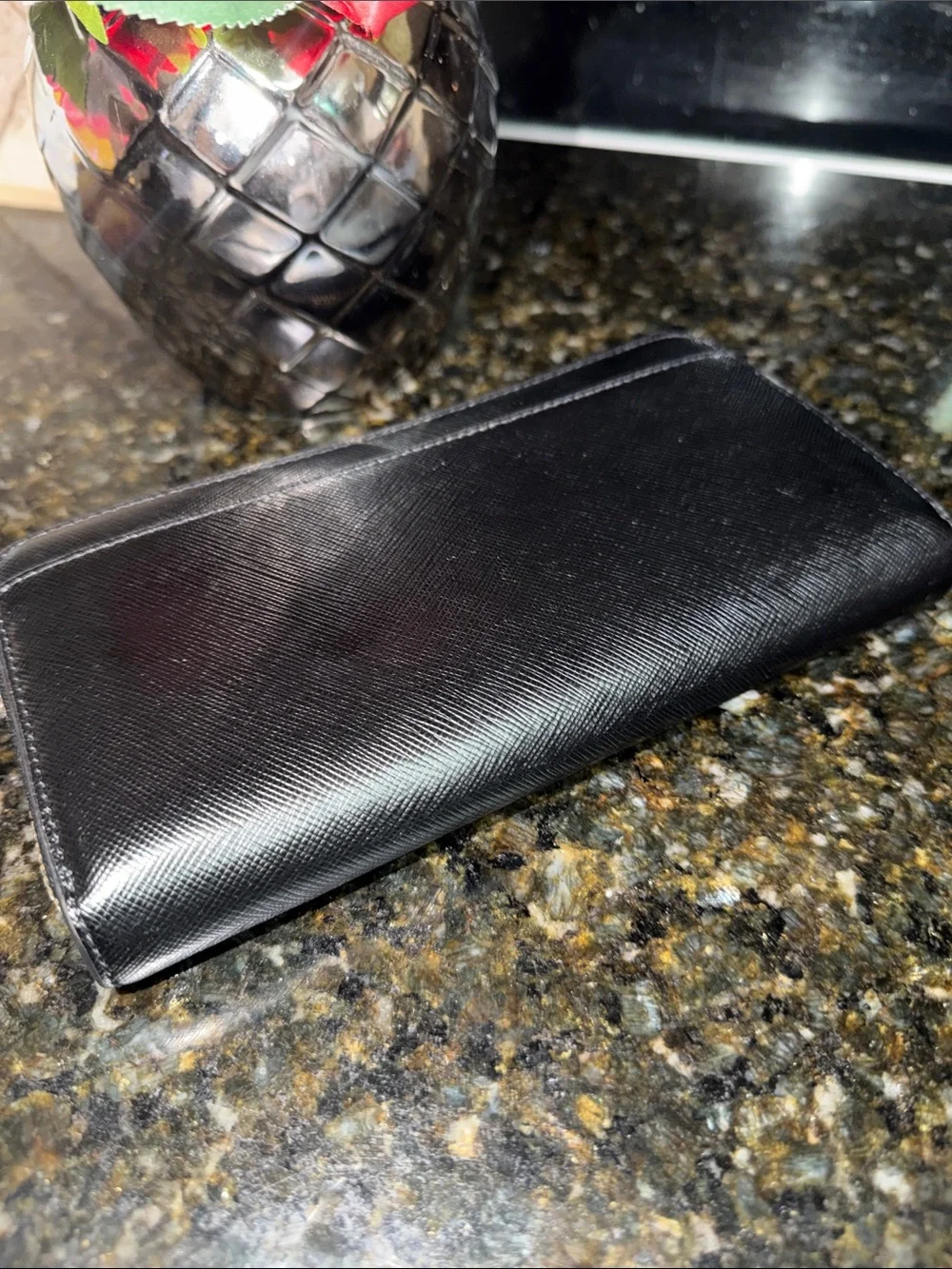 kate spade Black Zip Around Saffiano Leather Wallet